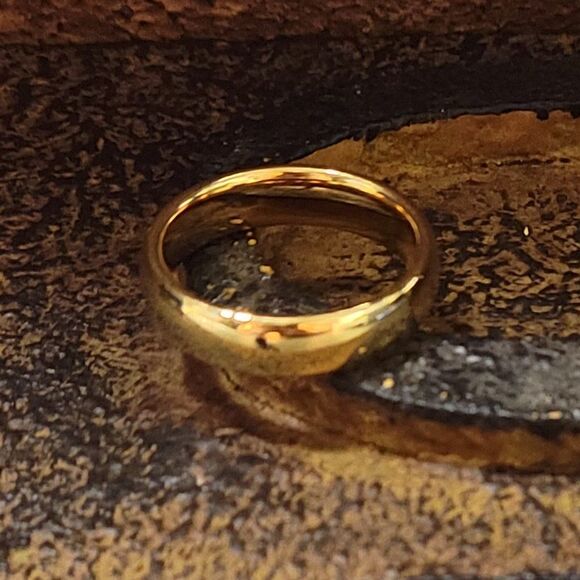 Personalized Men's Real Gold Tungsten Wedding Ring Dome Band 14k Gold Coated - Picture 8 of 10